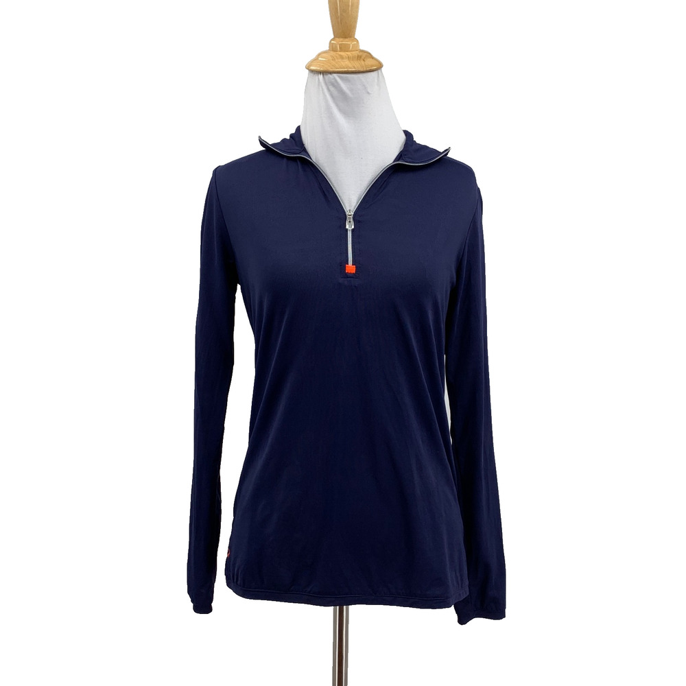 RLX Ralph Lauren Top Womens S Small Blue Quarter Zip Lightweight Jersey Stretch